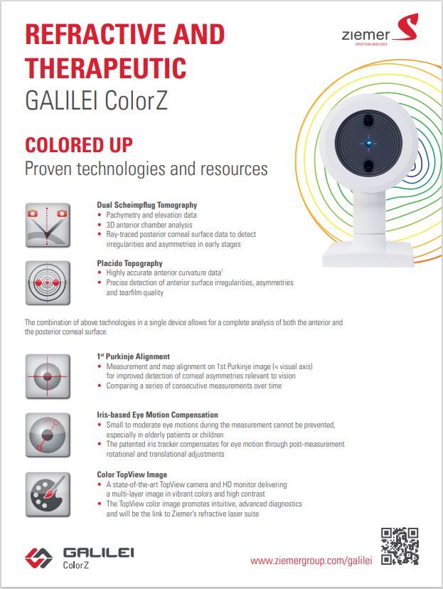REFRACTIVE AND THERAPEUTIC GALILEI ColorZ COLORED UP Proven technologies and resources.