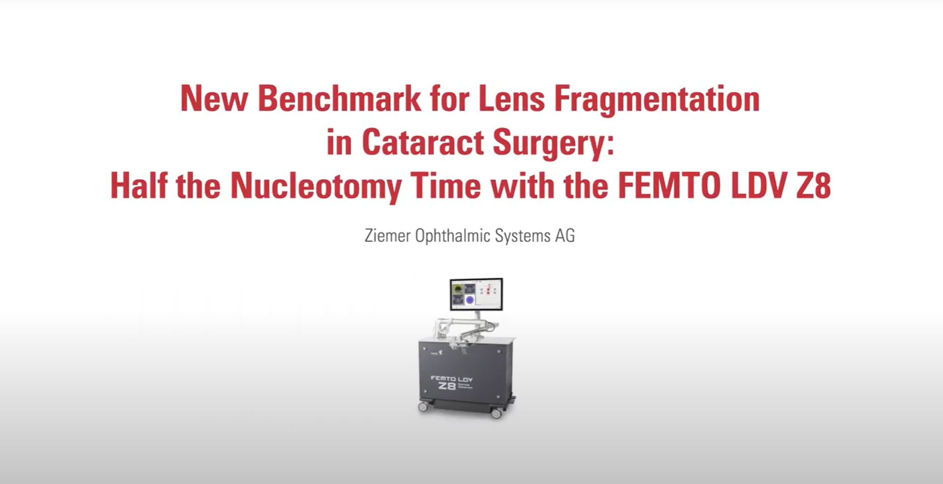 The updated Cataract software on FEMTO LDV Z8 sets a new benchmark for lens fragmentation in Cataract surgery. This video shows that by using this software on FEMTO LDV Z8, the time of the nucleotomy part can be reduced by half. 